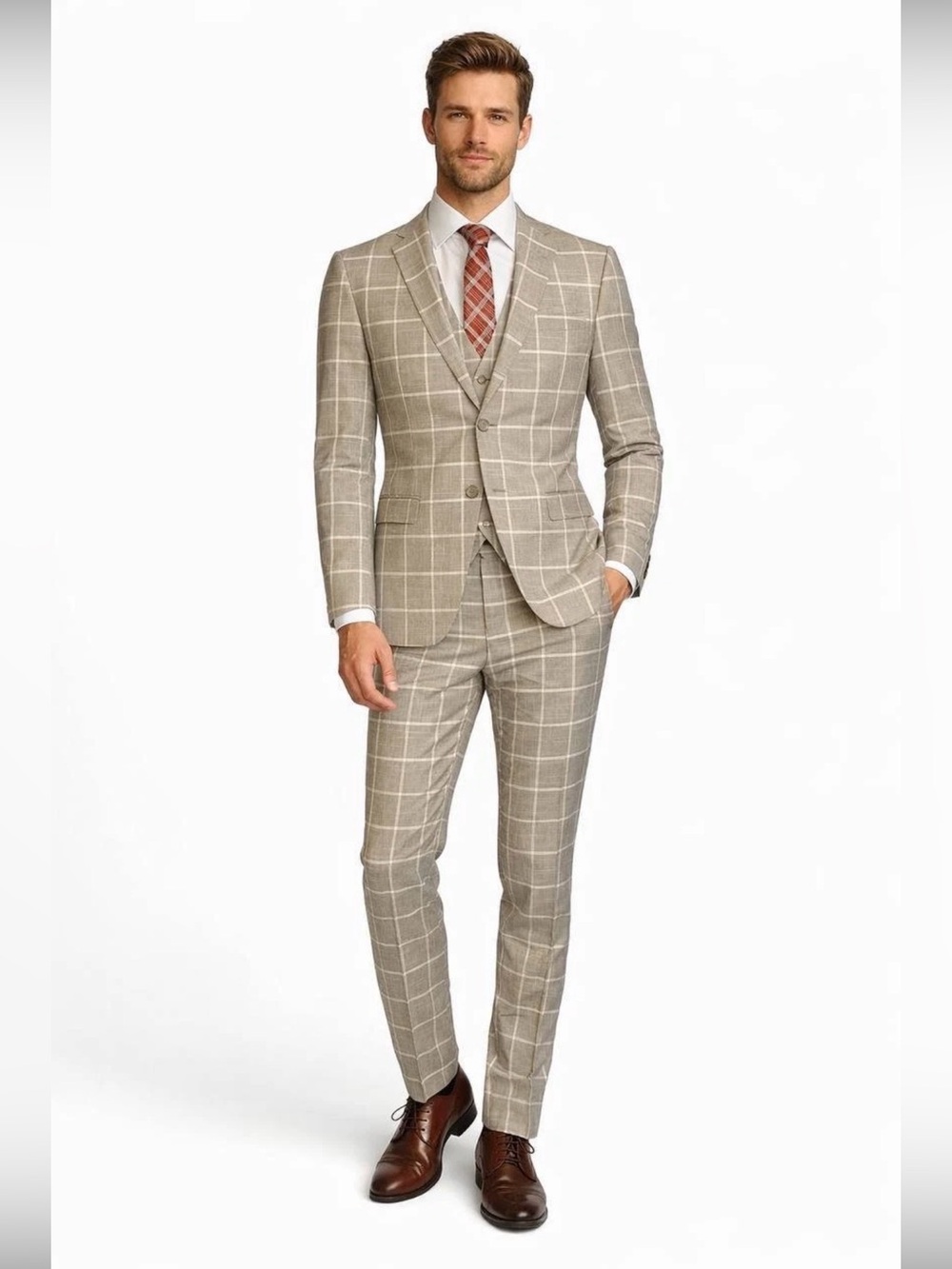 NWT Retro Paris 3 Piece Mens Suit 38R/32 Slim Fit Plaid Floral - Picture 12 of 16
